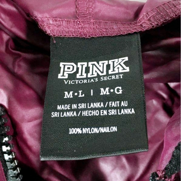 Pink Victoria Secret: Maroon Light Windbreaker Jacket w/ Hoodie Quarter Zipper M - Picture 3 of 7
